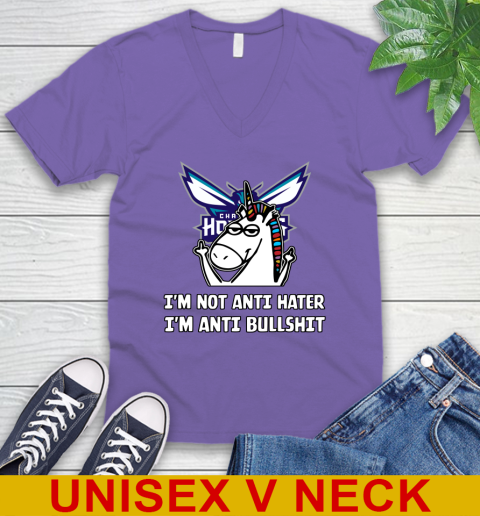 Charlotte Hornets NBA Basketball Unicorn I'm Not Anti Hater I'm Anti Bullshit V-Neck T-Shirt 9