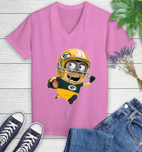 NFL Green Bay Packers Minions Disney Football Sports Women's V-Neck T-Shirt 14