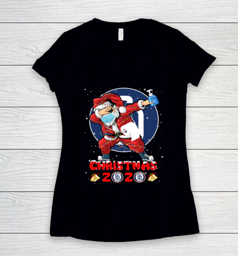 San Diego Padres Funny Santa Claus Dabbing Christmas 2020 MLB Women's V-Neck T-Shirt