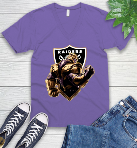 NFL Thanos Avengers Endgame Football Sports Oakland Raiders V-Neck T-Shirt 9