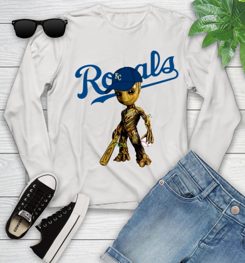MLB Kansas City Royals Groot Guardians Of The Galaxy Baseball Youth Long Sleeve