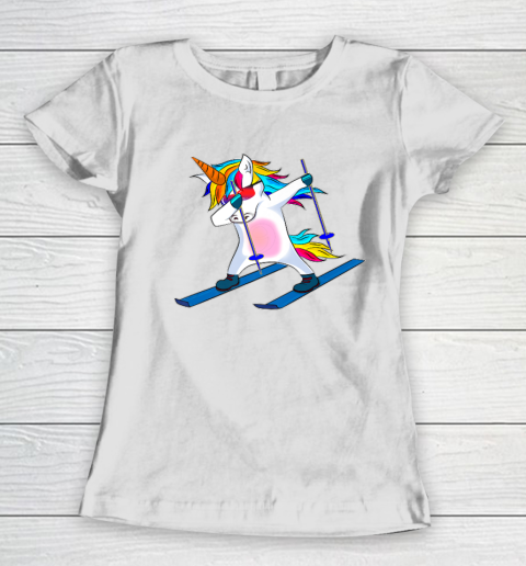 Skiing Unicorn Dabbing Funny Gift Women's T-Shirt