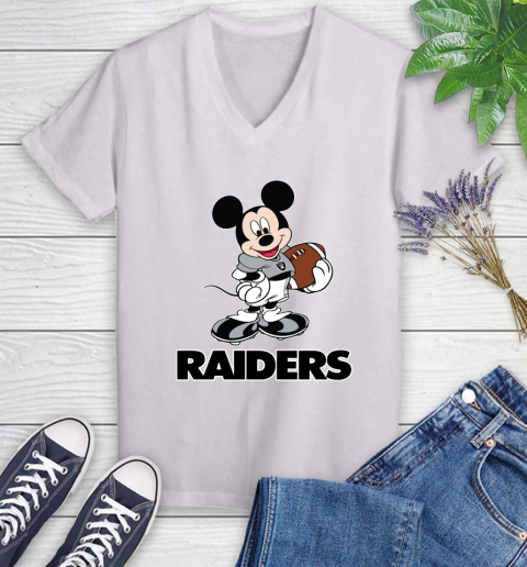 NFL Football Oakland Raiders Cheerful Mickey Mouse Shirt Women's V-Neck T-Shirt 2