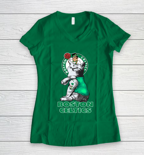 NBA Basketball My Cat Loves Boston Celtics Women's V-Neck T-Shirt 3