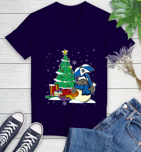 Dallas Mavericks NBA Basketball Cute Tonari No Totoro Christmas Sports Women's V-Neck T-Shirt 3