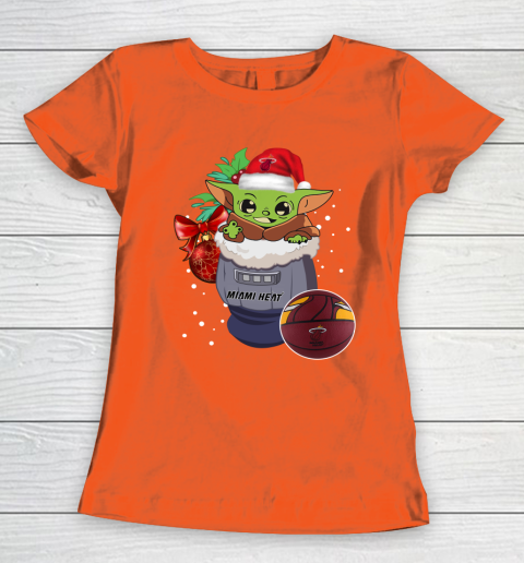 Miami Heat Christmas Baby Yoda Star Wars Funny Happy NBA Women's T-Shirt 5