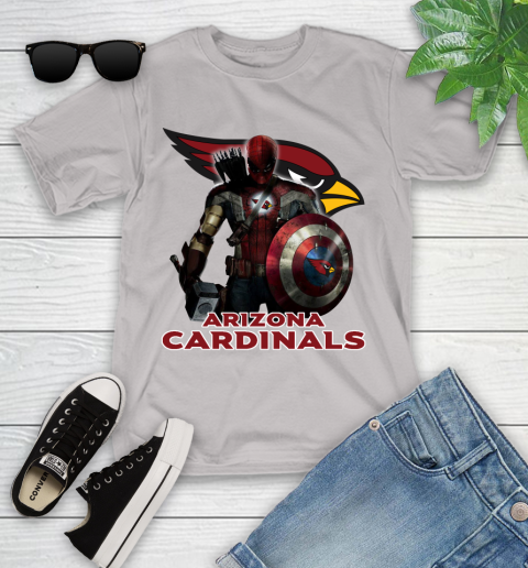 NFL Captain America Thor Spider Man Hawkeye Avengers Endgame Football Arizona Cardinals Youth T-Shirt 12