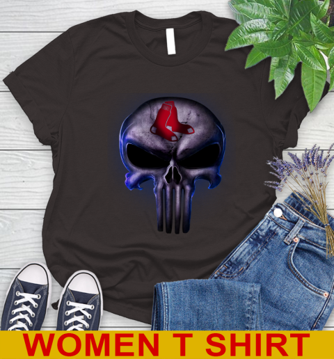 Boston Red Sox MLB Baseball Punisher Skull Sports Women's T-Shirt 9