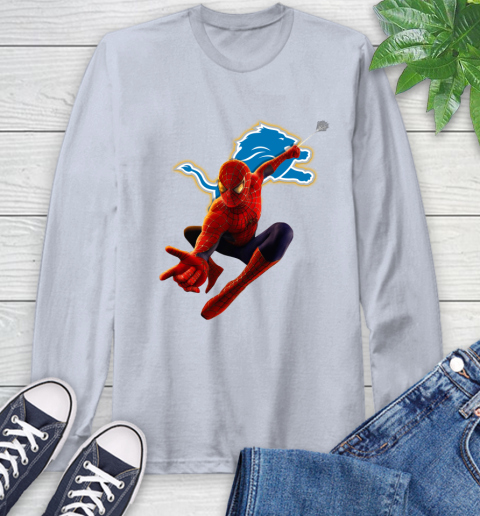 NFL Spider Man Avengers Endgame Football Detroit Lions Long Sleeve T-Shirt 6