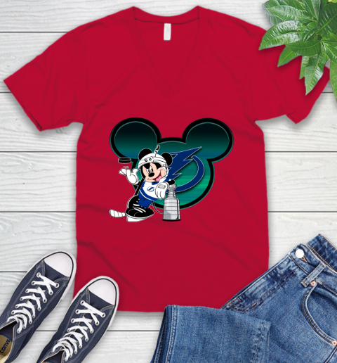NHL Tampa Bay Lightning Stanley Cup Mickey Mouse Disney Hockey T Shirt V-Neck T-Shirt 8