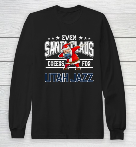 Utah Jazz Even Santa Claus Cheers For Christmas NBA Long Sleeve T-Shirt