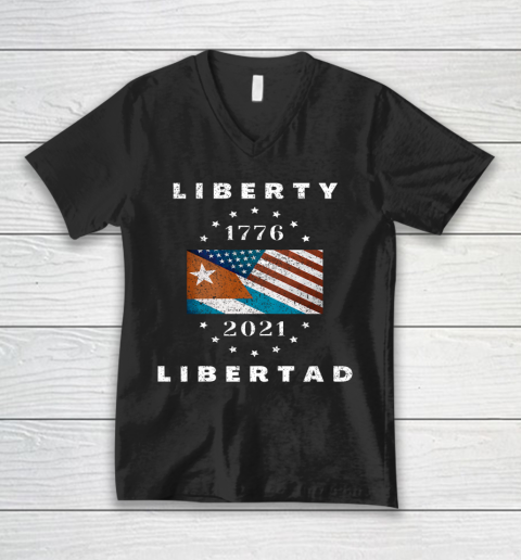 American Flag 1776 Cuban Flag 2021Liberty Libertad SOS Cuba V-Neck T-Shirt