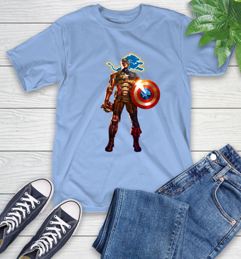 NFL Captain America Marvel Avengers Endgame Football Sports Detroit Lions T-Shirt 11