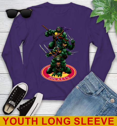 NBA Basketball Houston Rockets Teenage Mutant Ninja Turtles Shirt Youth Long Sleeve 5