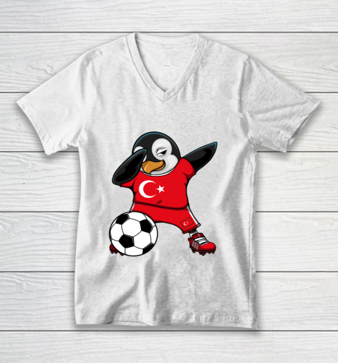 Dabbing Penguin Turkey Soccer Fans Jersey Football Lovers V-Neck T-Shirt