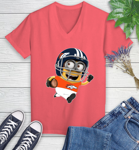 NFL Denver Broncos Minions Disney Football Sports Women's V-Neck T-Shirt 6