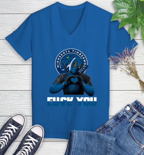 NBA Minnesota Timberwolves Deadpool Love You Fuck You Basketball Sports Women's V-Neck T-Shirt 10
