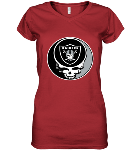 NFL Oakland Raiders Grateful Dead Rock Band Football Sports T0wo4svVKw3 women v neck t shirt 39 95 151514 front red