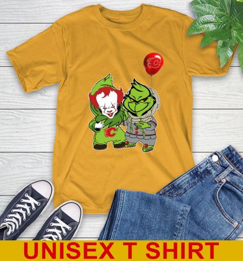 Calgary Flames Baby Pennywise Grinch Christmas NHL Hockey T-Shirt 3