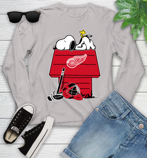 Detroit Red Wings NHL Hockey Snoopy Woodstock The Peanuts Movie Youth Long Sleeve 12