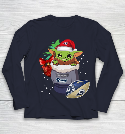 Los Angeles Rams Christmas Baby Yoda Star Wars Funny Happy NFL Youth Long Sleeve 3