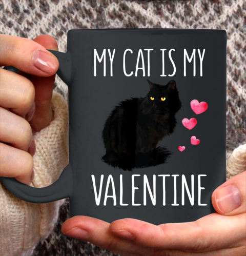 Black Cat Shirt For Valentine s Day My Cat Is My Valentine Ceramic Mug 11oz