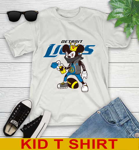 Detroit Lions NFL Football Mickey Peace Sign Sports Youth T-Shirt 12