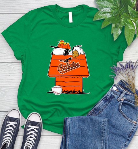 MLB Baltimore Orioles Snoopy Woodstock The Peanuts Movie Baseball T Shirt Women's T-Shirt 6
