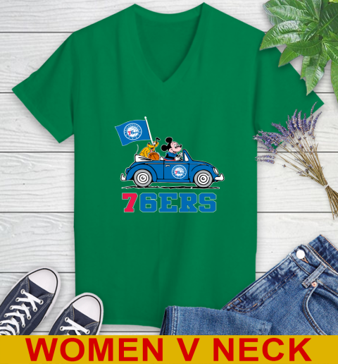 NBA Basketball Philadelphia 76ers Pluto Mickey Driving Disney Shirt Women's V-Neck T-Shirt 6