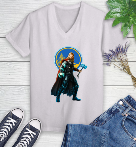 NBA Thor Avengers Endgame Basketball Golden State Warriors Women's V-Neck T-Shirt