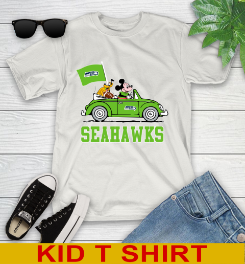NFL Football Seattle Seahawks Pluto Mickey Driving Disney Shirt Youth T-Shirt - Image 13