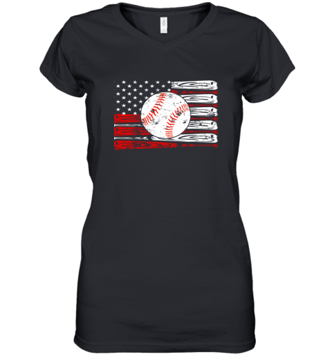 Vintage Baseball American Flag Shirt 4th Of July Gifts Women's V-Neck T-Shirt