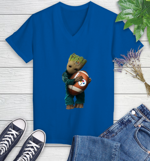 NFL Groot Guardians Of The Galaxy Football Sports Pittsburgh Steelers Women's V-Neck T-Shirt 10