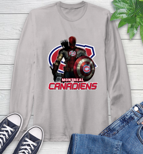 NHL Captain America Thor Spider Man Hawkeye Avengers Endgame Hockey Montreal Canadiens Long Sleeve T-Shirt 12
