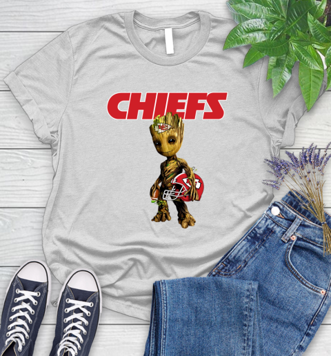 Kansas City Chiefs NFL Football Groot Marvel Guardians Of The Galaxy Women's T-Shirt