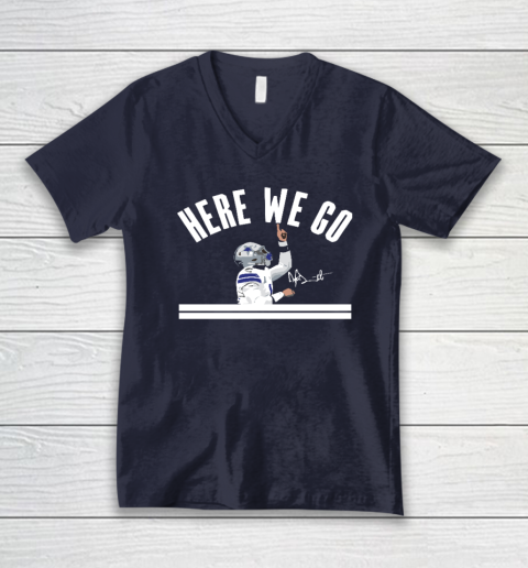 Dak Prescott Cowboys Here We Go V-Neck T-Shirt 2