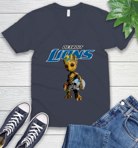 Detroit Lions NFL Football Groot Marvel Guardians Of The Galaxy V-Neck T-Shirt 9
