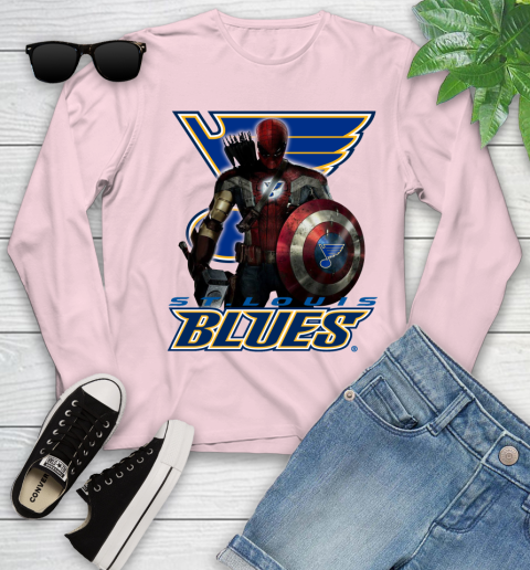 NHL Captain America Thor Spider Man Hawkeye Avengers Endgame Hockey St.Louis Blues Youth Long Sleeve 10