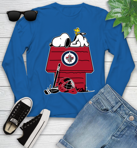 Winnipeg Jets NHL Hockey Snoopy Woodstock The Peanuts Movie Youth Long Sleeve 9
