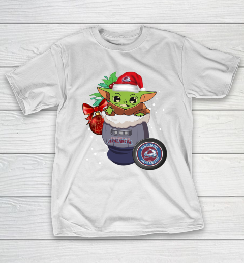 Colorado Avalanche Christmas Baby Yoda Star Wars Funny Happy NHL T-Shirt 3
