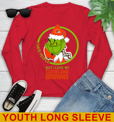 Cleveland Browns NFL Christmas Grinch I Hate People But I Love My Favorite Football Team Youth Long Sleeve 11
