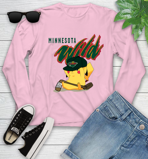 NHL Pikachu Hockey Sports Minnesota Wild Youth Long Sleeve 10