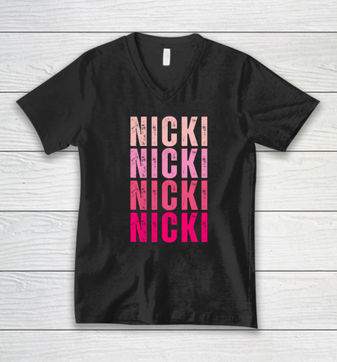 Nicki I Love Nicki Vintage Personalized Name V-Neck T-Shirt