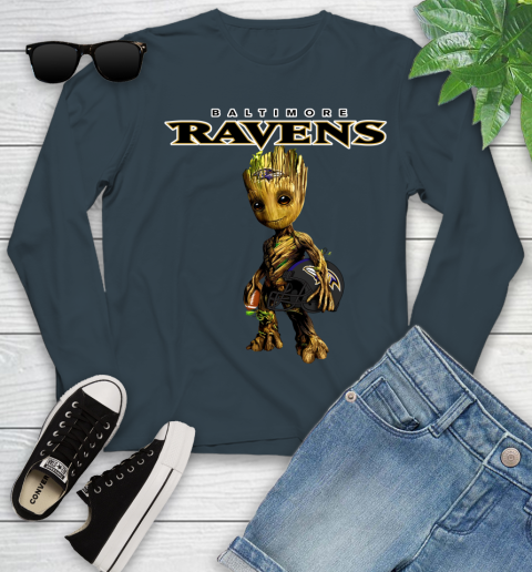 Baltimore Ravens NFL Football Groot Marvel Guardians Of The Galaxy Youth Long Sleeve 8