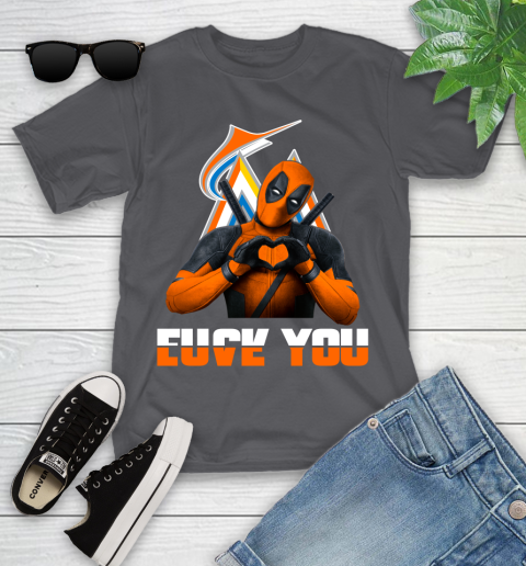 MLB Miami Marlins Deadpool Love You Fuck You Baseball Sports Youth T-Shirt 6