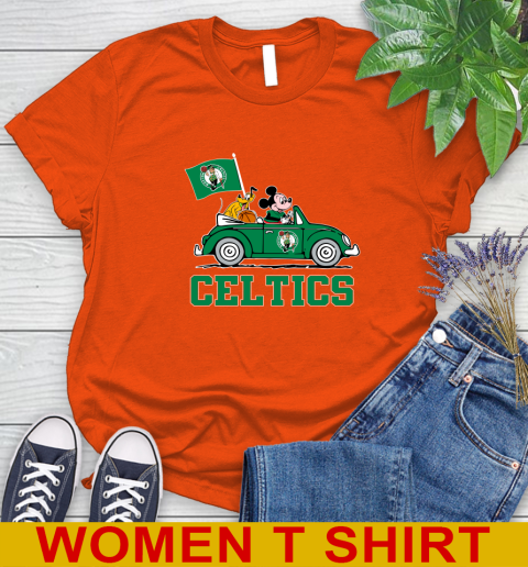 NBA Basketball Boston Celtics Pluto Mickey Driving Disney Shirt Women's T-Shirt 4