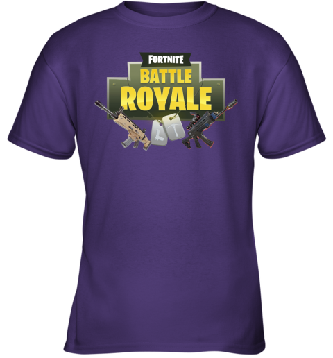 vlqk fortnite battle royale logo with assault rifle shirts youth t shirt 26 front purple