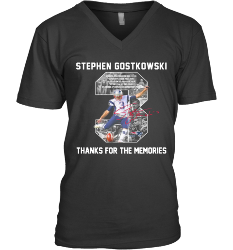 Stephen Gostkowski 3 Signature Thanks For The Memories V-Neck T-Shirt