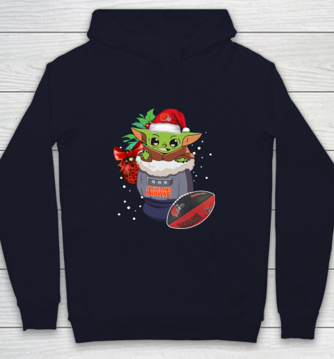 Cleveland Browns Christmas Baby Yoda Star Wars Funny Happy NFL Youth Hoodie 3