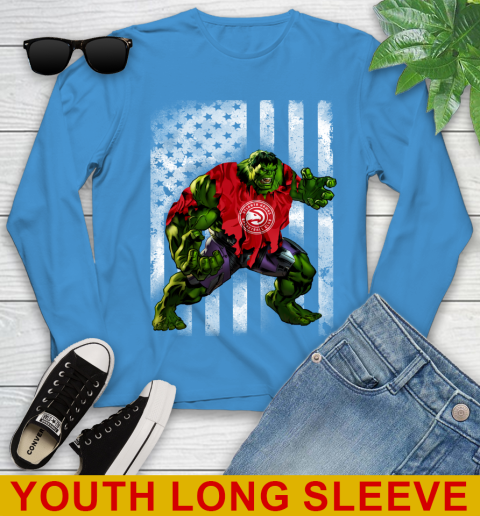 Atlanta Hawks Hulk Marvel Avengers NBA Basketball American Flag Youth Long Sleeve 8